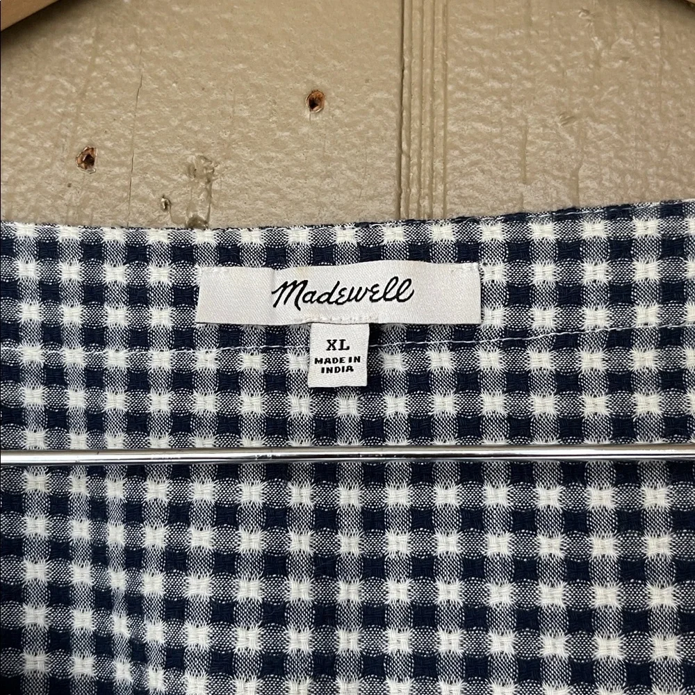 Madewell Cuff-Sleeve Button-Front tiered Mini Dress in Gingham Check XL - Picture 4 of 9